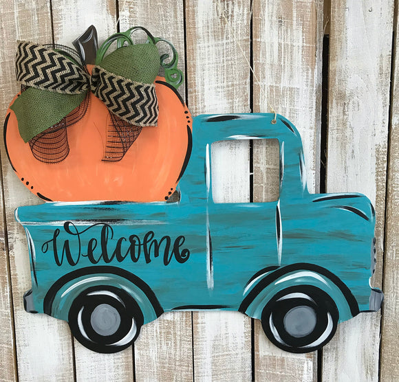Truck with Pumpkin personalized ,Fall Customizable Door Hanger,  Fall Home Decor