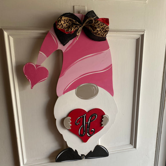 Gnome holding a heart, Valentine Decor Wood Door Hanger