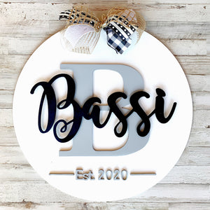 Circle with Last Name and Letter with EST date, Customizable Decor