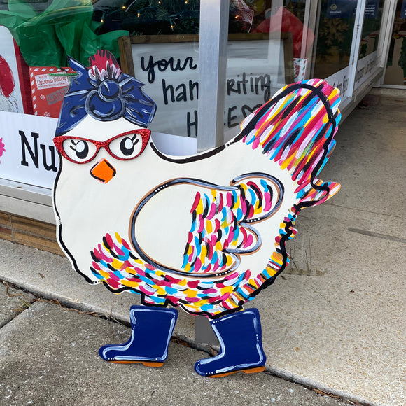 Chicken in boots with glasses