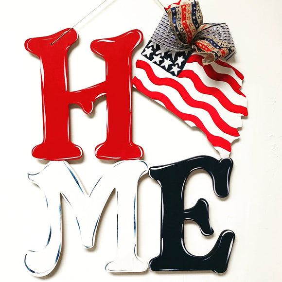 Home with flag , Fourth of July, Memorial Day  Decor, Craft Shapes, Wooden Cutouts