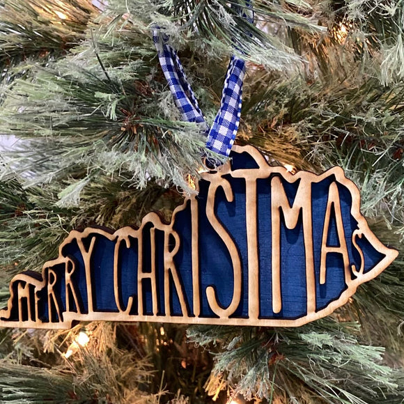 Christmas Ornament, Merry Christmas Kentucky Blue Customizable