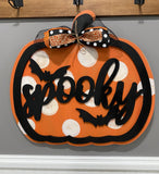 Spooky Pumpkin with Bats Door Hanger, Fall Decor Thanksgiving Customizable Door Hanger