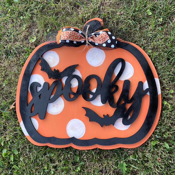 Spooky Pumpkin with Bats Door Hanger, Fall Decor Thanksgiving Customizable Door Hanger