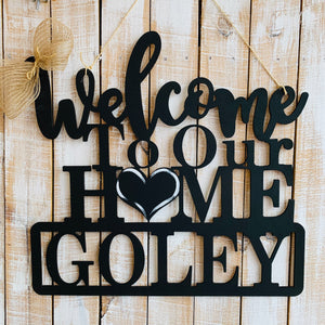 Welcome to Our Home with your choice of last name or house number Cutout Wooden Door Hanger Unfinished Craft Shape