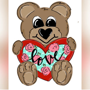 Teddy Bear with Heart, Customizable, Valentine Decor Wood Door Hanger