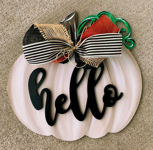 Fall Pumpkin with Word or Name Overlay Door Hanger, Thanksgiving Customizable Door Hanger