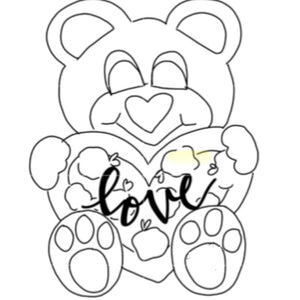 Teddy Bear with heart , Door Hanger Unfinished Craft Shape