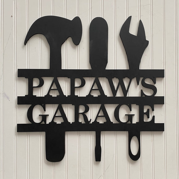 Grandpa’s Garage Monogram, Grandparents Doorhanger, Painted