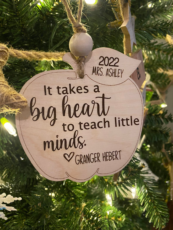 Big Hearts teach Little Minds Ornament, Teacher Gift Idea