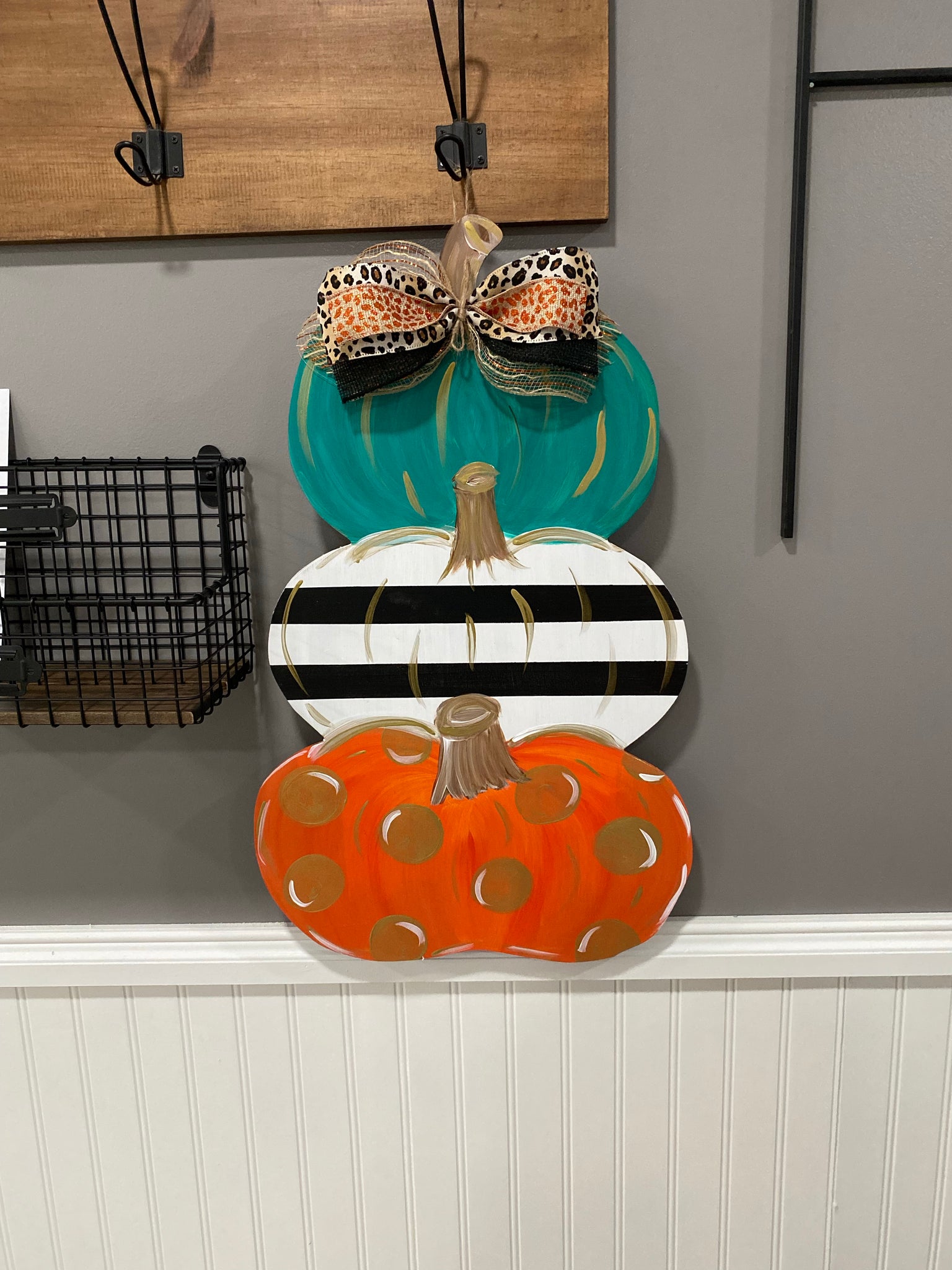 Abstract Chinoiserie Pumpkin Stack Fall Door Hanger