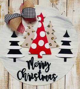 Christmas Trees with Merry Christmas on Circle Backing,  Door Hanger Christmas Decoration