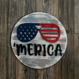 ‘Merica with Sunglasses Fourth of July, Memorial Day  Decor, Craft Shapes, Wooden Cutouts