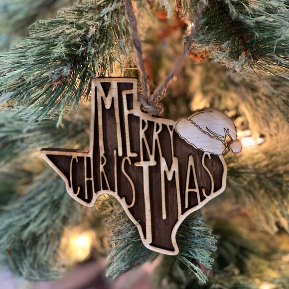 Christmas Ornament, Texas Merry Christmas Santa Hat