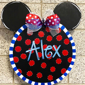 Mouse ears, wood Door Hanger Painted or Unfinished Craft Shape