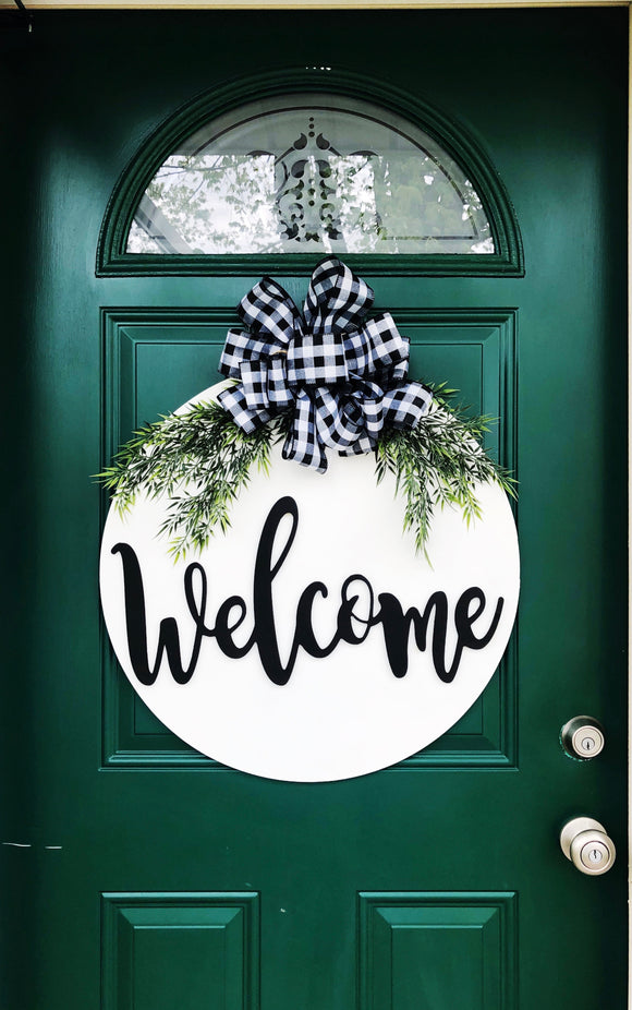 Welcome/Hello/ last name etc. Circle  background  Customizable Door Hanger Custom Home Decor